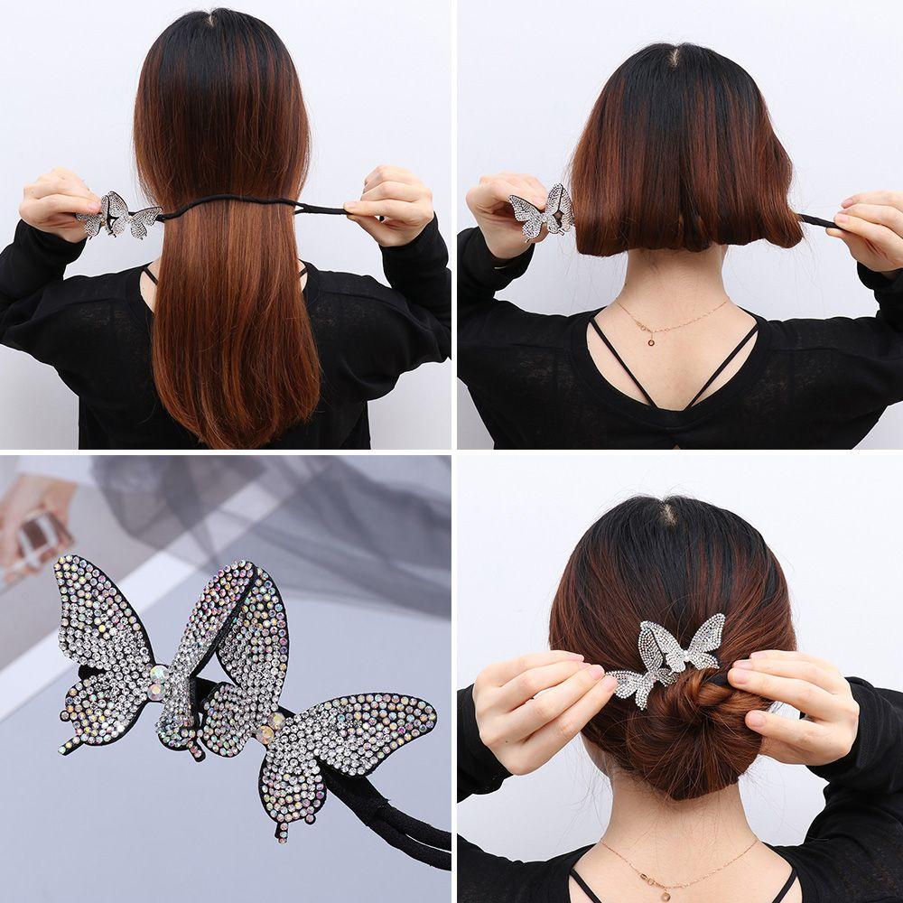 Crystal Handmade Butterfly Hair Clip Elegant Bud Hairpin Butterfly Shape Hairpins Bun Maker