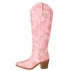 Western Women's Winter Knee High Boots Fashion Embroidery Cowboy Cowgrils Boot Wedges Heel Red Party Shoes Ladies Large Size 45