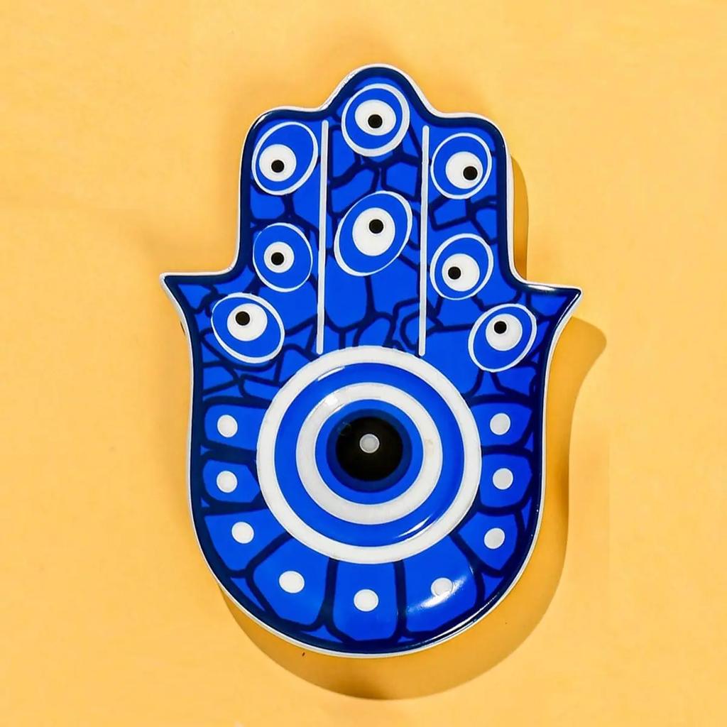 Evil Eye Hand of Fatima Holder,Jewelry Tray, Ring Dish,Decorative White Ceramic Ring Tray for Jewelry, Key Bowl