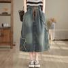 Plus Size Women's Summer Dress Ethnic Style Loose Denim Skirt Skirt Spring and Autumn A-line Mid-length Skirt