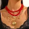 Necklace for Women Ins Style Modern Red Peach Heart Necklace Light Luxury Retro Heart Necklace Female Hundred with High Class Sense Elegant Necklace