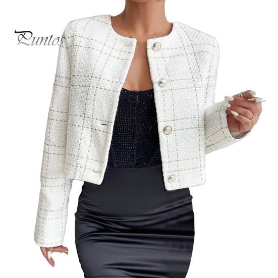 Women Coat Collarless Single-breasted Long Sleeves Short Type Business Style Commuting Jacket Spring Fall Outerwear