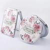Alaska Leather Faux Makeup Folding Double-side Portable Mirror Flower Printed Magnifier