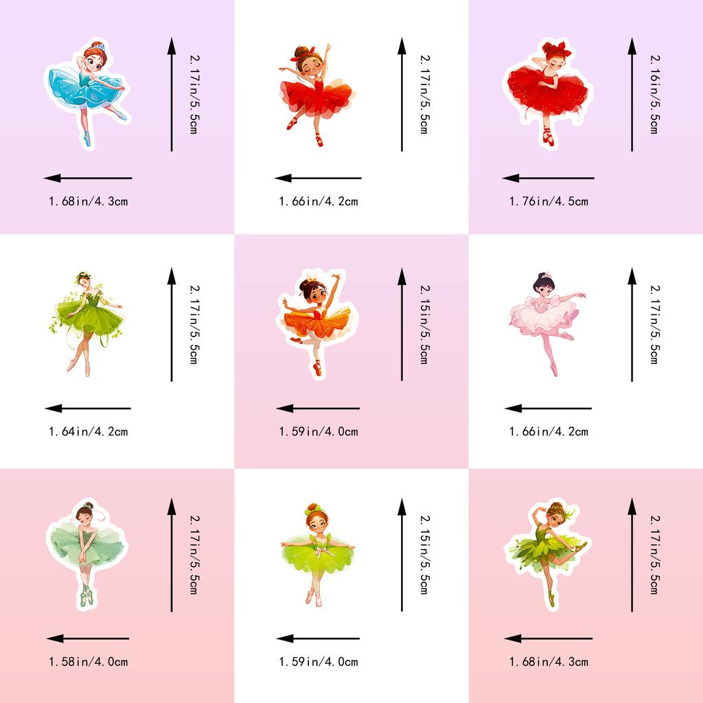 50PCS Ballet Dancing Girl Stickers, Cute Cartoon Decals for Luggage, Car & Decoration