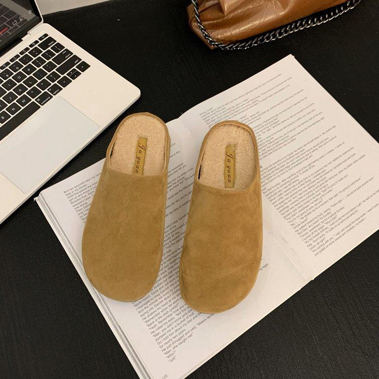 Soft Leather Version~ Baotou Half Slippers Women Wear High-end Fluffy Shoes In Autumn 2025 New Lazy Boken Shoes