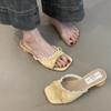 Летние Новые Популярные Шлепанцы Женские на Низком Каблуке Лаконичные С Открытым Носком Вечерние Платье Слайды Женские Уличный Стиль Сандалии Zapatos Mujer