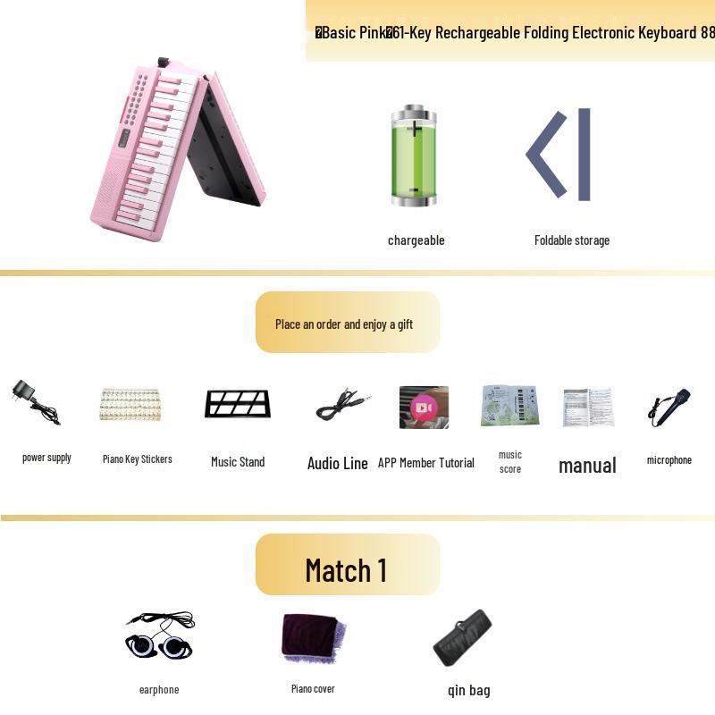 61-Key Rechargeable Folding Piano for Beginners & Kids