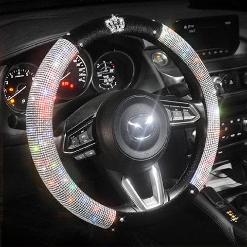 Diamond Swan Crown Steering Wheel Cover - Universal, All-Season, Cute Interior Decoration for Ladies' Cars