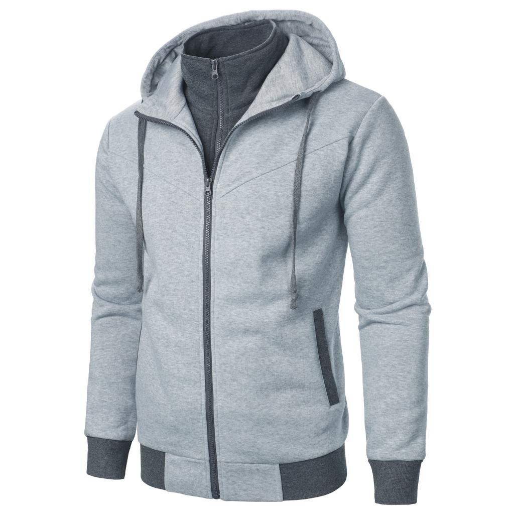 New Men's Sweatshirt Fashion Casual  Fake Two-piece Illusion Solid Color Hooded Loose Cardigan Sweatshirt Thin Hoodies Yasheng