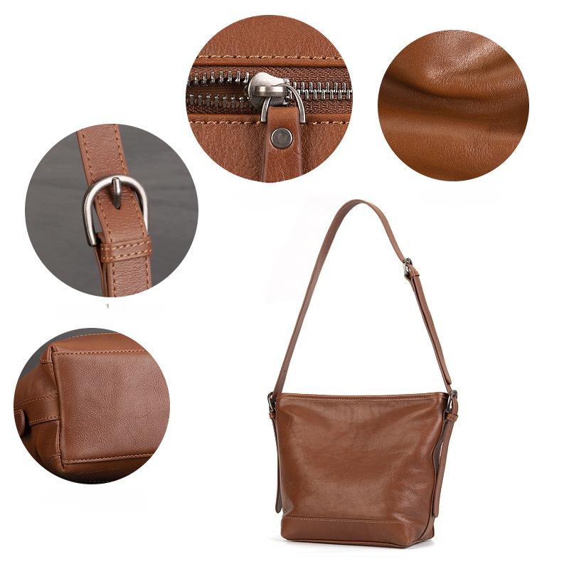 Женская сумка винтажная сумка-ведро из коровьей кожи с растительным дублением, повседневная сумка через плечо большой емкости