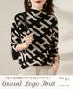 Knit H Long Sleeve Patterned Long Long Long Black Yuru Trendy Office Work Autumn Winter Winter Winter Clothes Winter Black [Neiman Bai] Women's