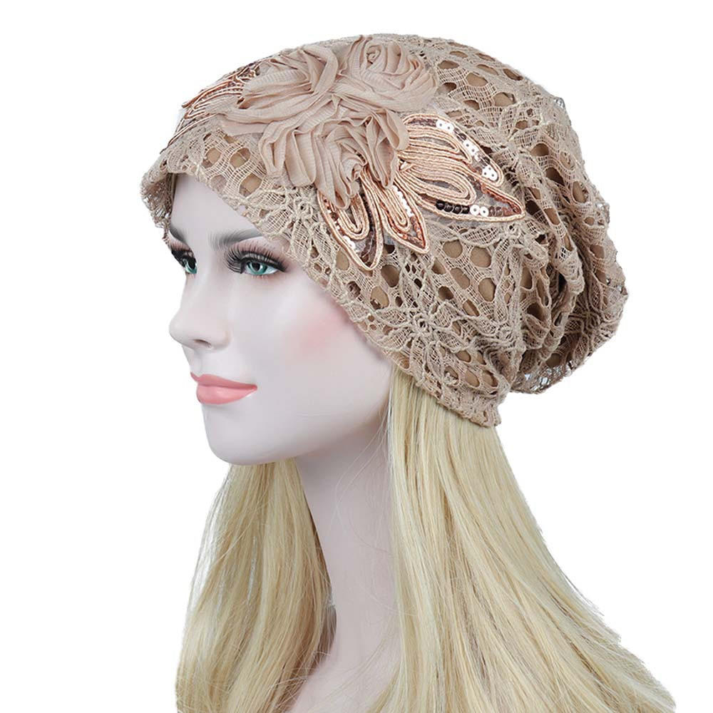 Women Lace Flower Slouchy Baggy Head Cap Chemo Beanie Cancer Hat Turban