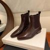 Cowhide Version~ Su Yinyin'S Same Chelsea Boots, Pointed Washed Cowhide Thick Heel Elastic Short Boots, Women'S Thin Boots
