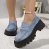 Fashion Rimocy 2024 New Women Chunky Heels Loafers Fashion Crystal Slip On Platform Shoes Woman Gothic Thick Bottom Shallow Denim Pumps