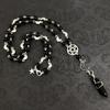 Pagan Rosary, Prayer Beads, Black Onyx Pentagram Necklace, Beaded Trad Goth Necklace