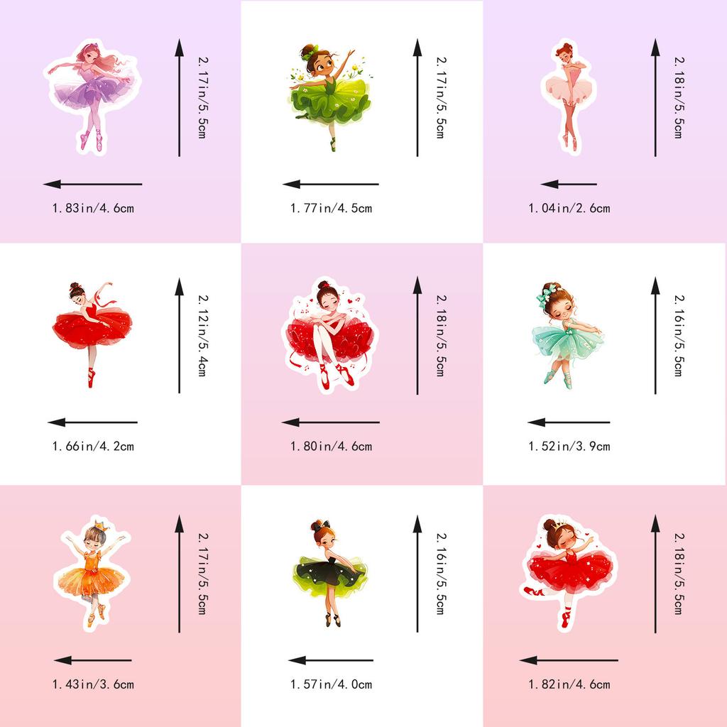 50PCS Ballet Dancing Girl Stickers, Cute Cartoon Decals for Luggage, Car & Decoration
