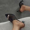 Liyke Street Style Sexy Hollow Out Mesh Women Slippers Sandals Fashion Cozy Pointed Open Toe Black High Heels Mules Slides Shoes