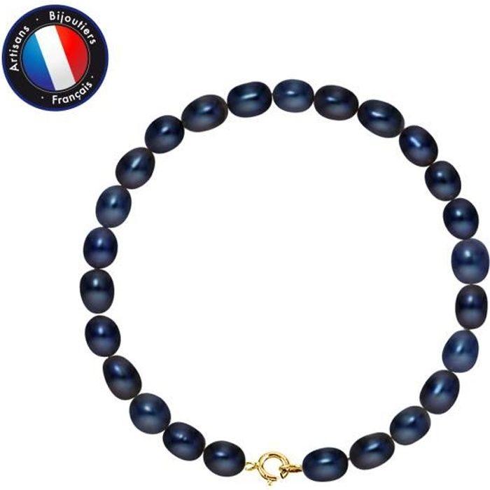 Bracelet - PERLINEA - Genuine Freshwater Cultured Pearl 5-6 Mm - Yellow Gold - Black Tahiti - AAA+