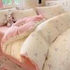 Cartoon B Pure Cotton Milk Velvet Bedding Set - Winter Warm Coral Fleece, Includes Fitted Sheet, Duvet Cover & Bed Sheet.