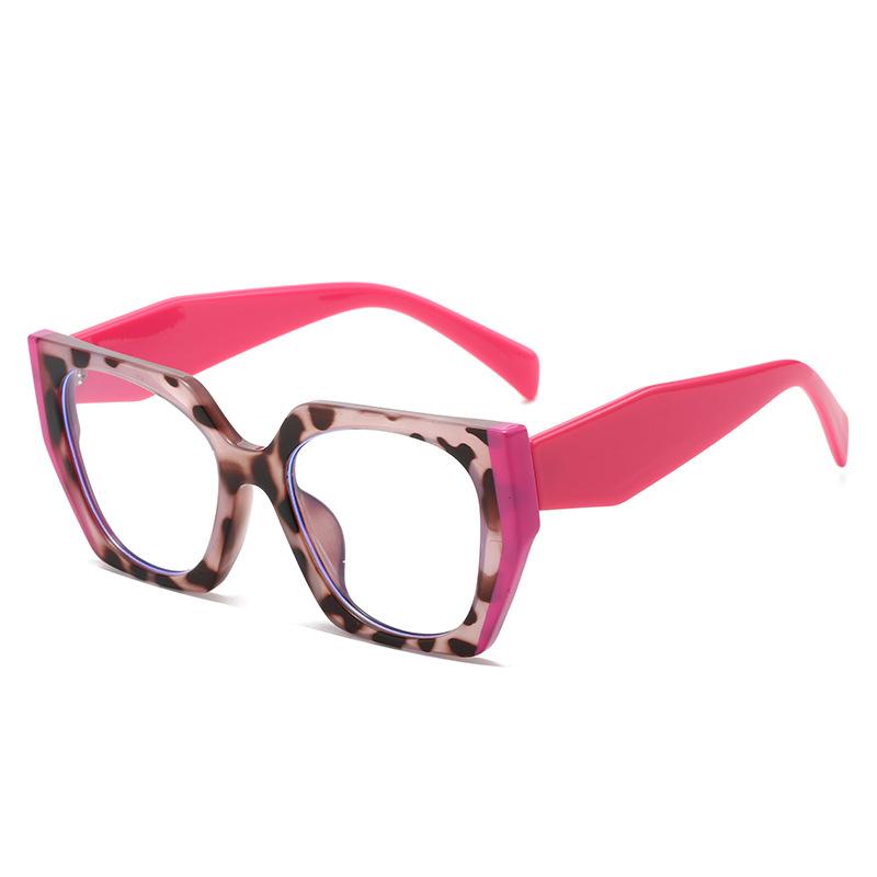 Fashion Polygon Oversize Frame Plain Glasses Unisex Retro Leopard Versatile Advanced Eye Protection Anti-Blue Light Eyeglasses
