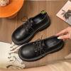 Large Size Platform British Style Lace-up Small Leather Shoes Round Head 2024 Thick Heel Loafers Autumn Retro Muffin Single Shoes Women