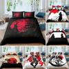 Japanese Samurai Bedding Set, Japan Sunset Landscape Building Silhouette Duvet Cover For Men Teens, Black Red