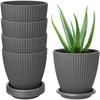 Plastic Round Flower Pots with Tray for Home Planters, Terrace, Garden Etc | Pack of 05 | Dark Grey | Size 6.5 Inch | for Home Indoor & Outdoor