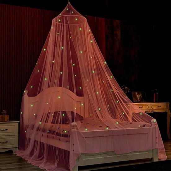 1 Set Dome Bed Canopy Foldable Glow-in-the-dark Polyester Stars Princess Canopy Bed Room Decor Household Supplies