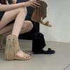 Soft Leather Version~ Soft Leather Rivet Fringed Roman Hollow Cool Boots Women's 2025 Summer New Inner Height-increasing Open-toed Sandals