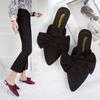 Pointed Toe Low Heel Slippers Women's Bowknot Suede Plus Size Women's Shoes Size 35-40