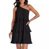 Women's Sleeveless Dress with Slant Shoulder Layered Stitching Hem