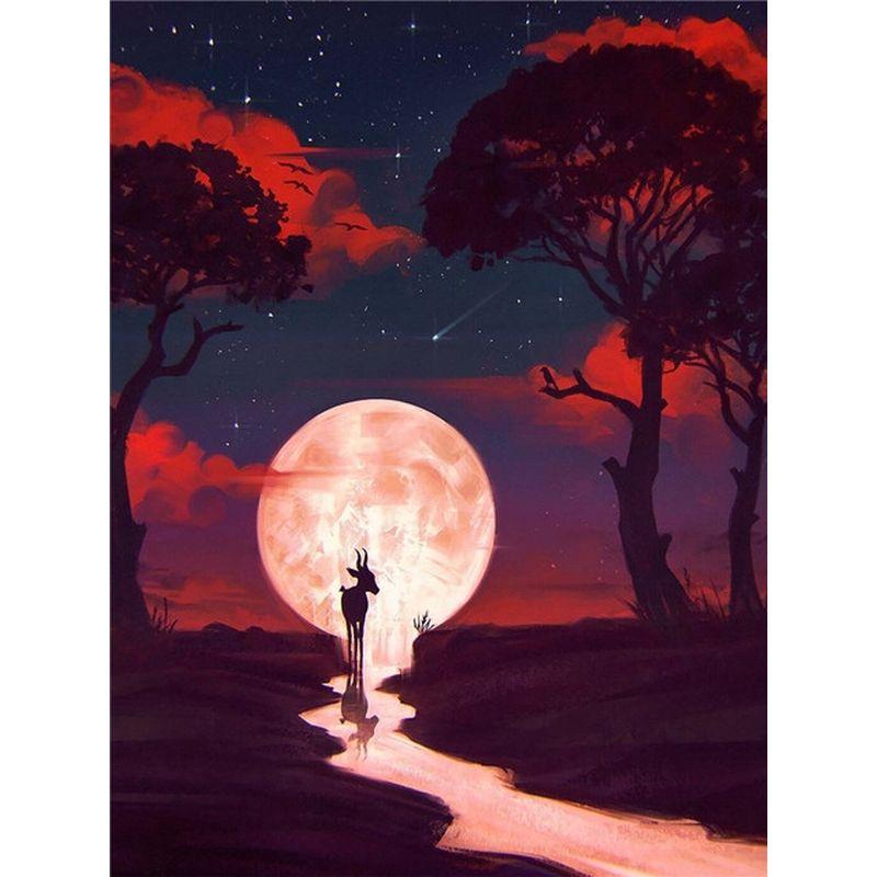 Framrless Diamond Embroidery 5d Set Moon Landscape Diamond Mosaic Painting Adult Picture Of Rhinestones Home Decor