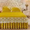 3pcs of Thickened Autumn and Winter Lace Bed Skirt, Crystal Velvet Bed Skirt Lace Bed Cover, Soft and Comfortable, Bedroom and Guest Room Bedding