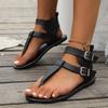 Low Heel Clip Toe Roman Women's Shoes Fashion Comfortable Belt Buckle Flat High Sandals