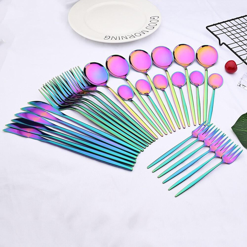 30pcs Gold Dinnerware Set Stainless Steel Cutlery Set Steak Knife Fork Coffee Spoon Flatware Cake Fork Teaspoon Silverware Western Kitchen Tableware