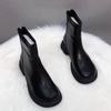 Fashion Female Ankle Boots Platform Footwear Chunky Leather Elegant with Medium Heels Short Shoes for Women Booties Waterproof Pu Chic