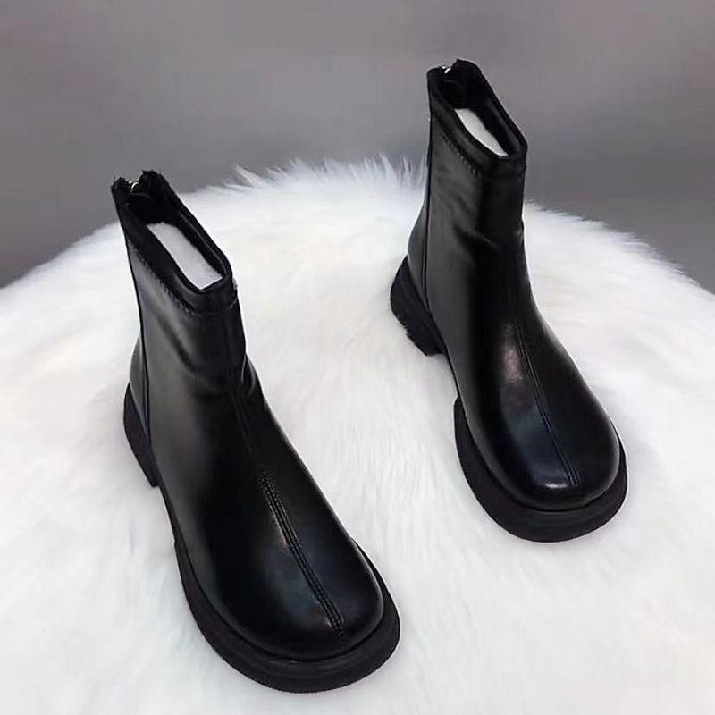 Fashion Female Ankle Boots Platform Footwear Chunky Leather Elegant with Medium Heels Short Shoes for Women Booties Waterproof Pu Chic