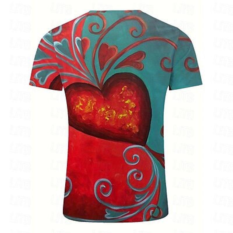 Футболка мужская повседневная с принтом в виде сердца ко Дню святого Валентина, повседневная, с 3D-принтом, спортивная, для отдыха, для отдыха, на выход