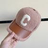 Autumn Winter Women Letter Embroidered Lamb Wool Baseball Cap Outdoor Leisure Teddy Warm and Cold Proof Duck Tongue Hat