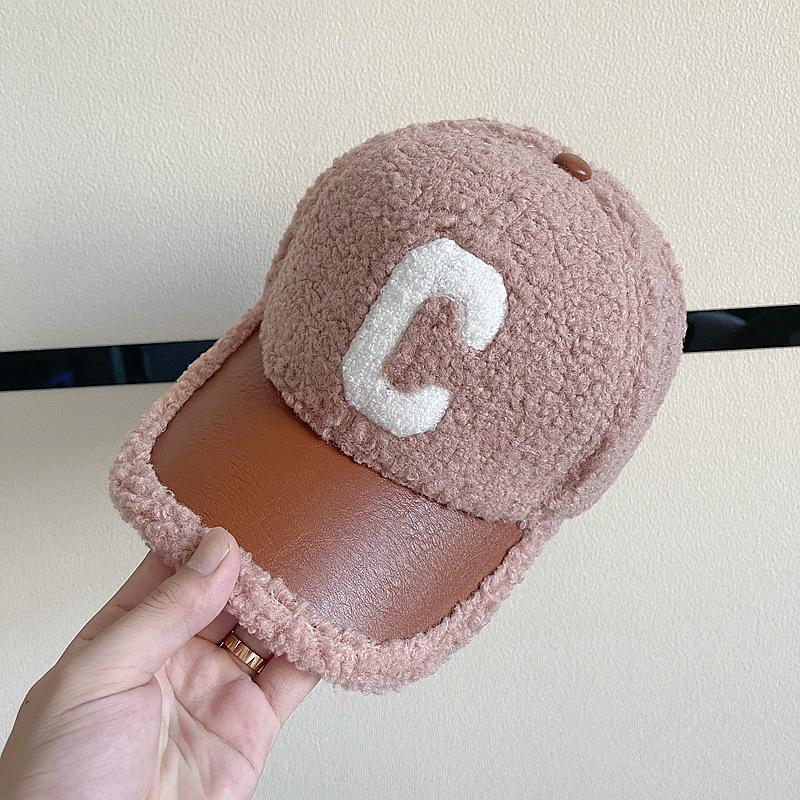 Autumn Winter Women Letter Embroidered Lamb Wool Baseball Cap Outdoor Leisure Teddy Warm and Cold Proof Duck Tongue Hat