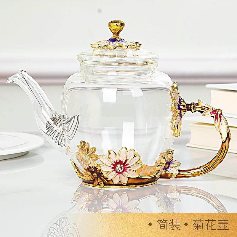 Creative Enamel Glass Household High Temperature Resistant Belt Handle Cold Kettle Crystal Glass Teapot Gift Box Set