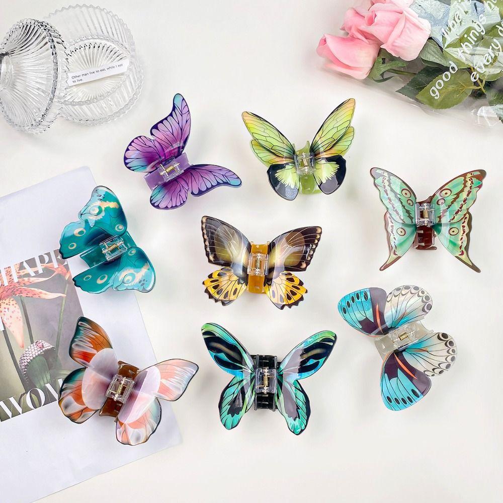 Animals Butterfly Hair Claw Printing Large Shark Clip Creative Butterfly Hair Clip  Female