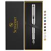 Scriveiner Luxury EDC Fountain Pen Gorgeous Heavy Pocket Pen Chrome Finish Schmidt German Nib Converter Best Writing Pen Gift Set Nice Stylish Office