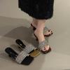 Fairy Style Beautiful Square Head Rhinestone Slippers Women Wear New Open-toed Thick-heeled Cool Slippers In Summer