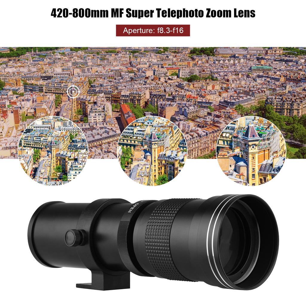 Camera MF Super Telephoto Zoom Lens F/8.3-16 420-800mm T Mount + UV/CPL/FLD Filters Set +2X