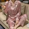 Premium Pajamas Women'S Spring And Summer Simulation Silk Long-Sleeved New Wind Silk Loungewear Set Real Shot