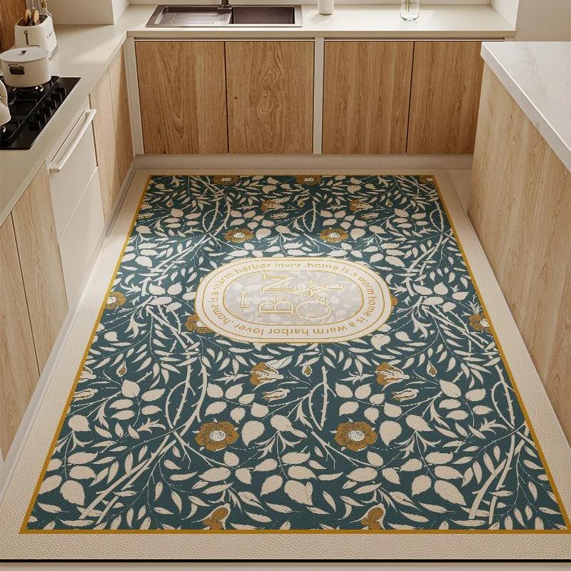 Rug for Kitchen Vinyl Carpet Pvc Waterproof Leather Floor Mat Large Pink Flower Floral Pastoral Style Home Decoration Rugs