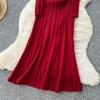 Autumn Winter Women V-neck Full Sleeve Knitted Sweater Party Long Maxi Mermaid Dresses