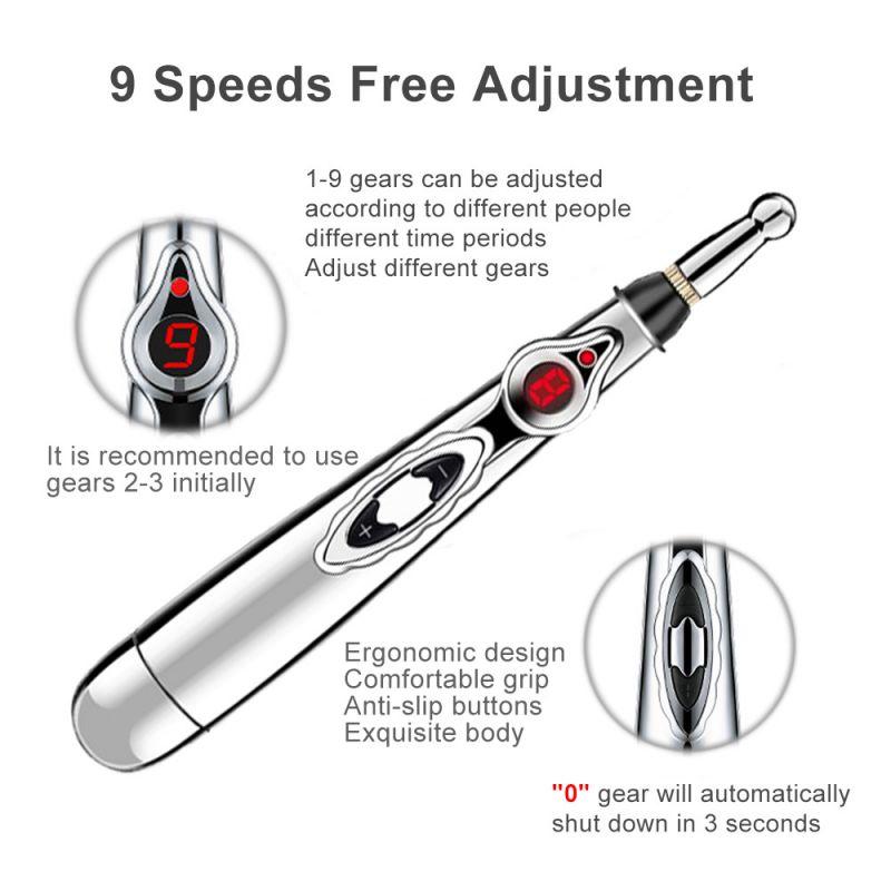 Nine-speed Intelligent Micro-electric Pulse-regulated Electronic Acupuncture Point Pen Meridian Energy Pen Multi-head Exchangeable Massage Pen Relax