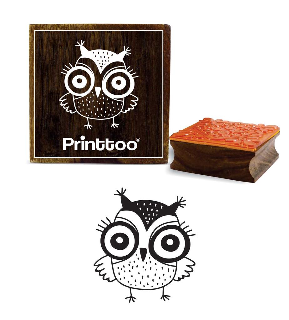 Printtoo Scrap-booking Diary Card Owl Pattern Square Wooden Rubber Stamp Block-2 X 2